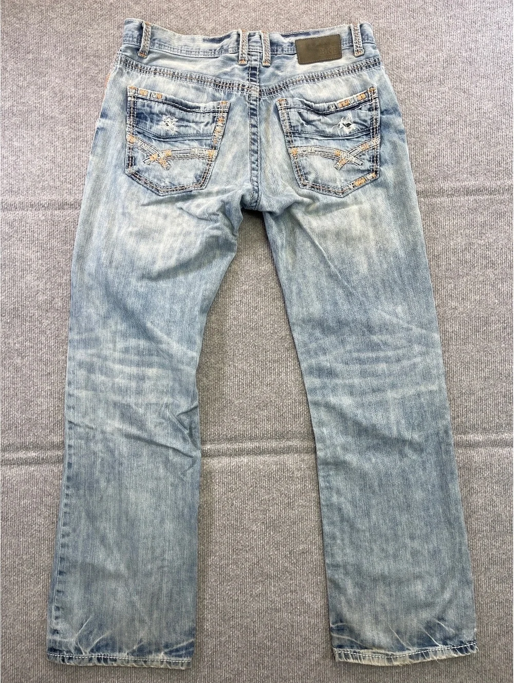 BKE Jake Mens Jeans Size 32R Light Wash Distressed Straight Leg Denim